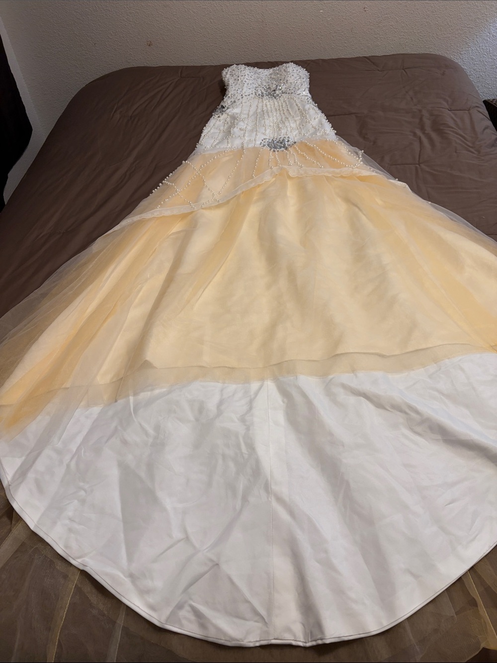 Hand Crafted White and Peach Layered Beaded Wedding Dress
